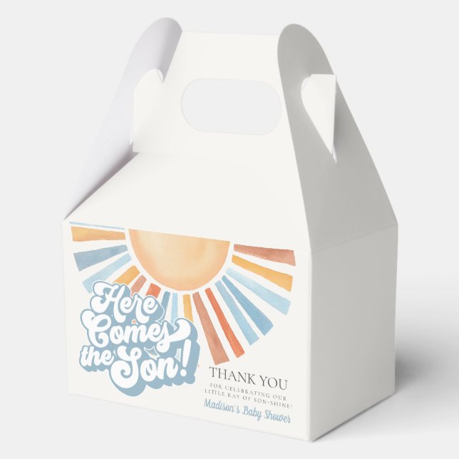 Here Comes the Son Sunshine Boy Baby Shower Favor Boxes (Front)