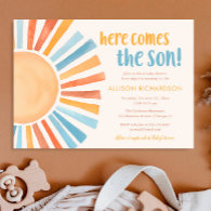 Here comes the son sunshine boy baby shower invitation