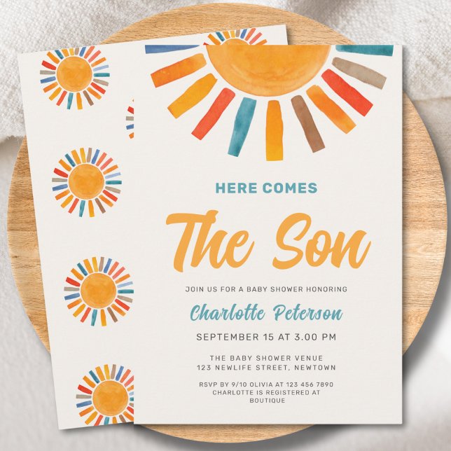 Here Comes the Son Sunshine Boy Baby Shower Invitation (Creator Uploaded)