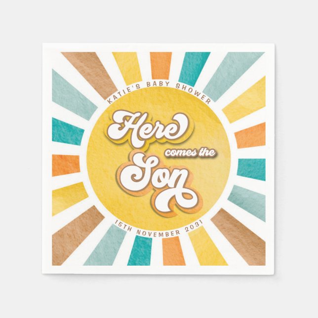Here Comes the Son Sunshine Boy Baby Shower Napkins (Front)