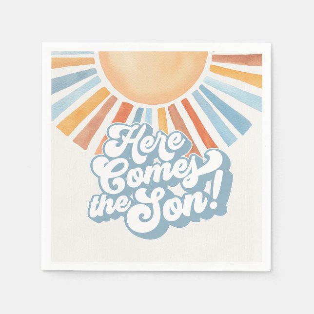 Here Comes the Son Sunshine Boy Baby Shower Party Napkins (Front)