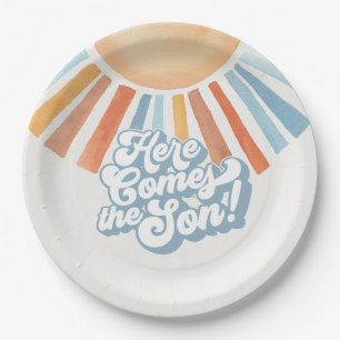 Here Comes the Son Sunshine Boy Baby Shower Party Paper Plates