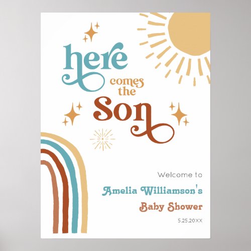 Here Comes the Son Sunshine Boy Baby Shower Poster