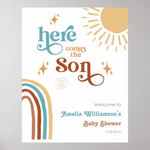 Here Comes the Son Sunshine Boy Baby Shower Poster