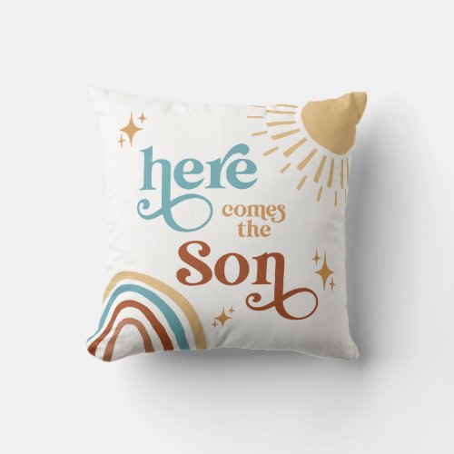 Here Comes the Son Sunshine Boy Baby Shower Throw Pillow