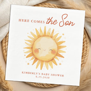 Here Comes The Son Sunshine Cute Boho Baby Shower Napkins