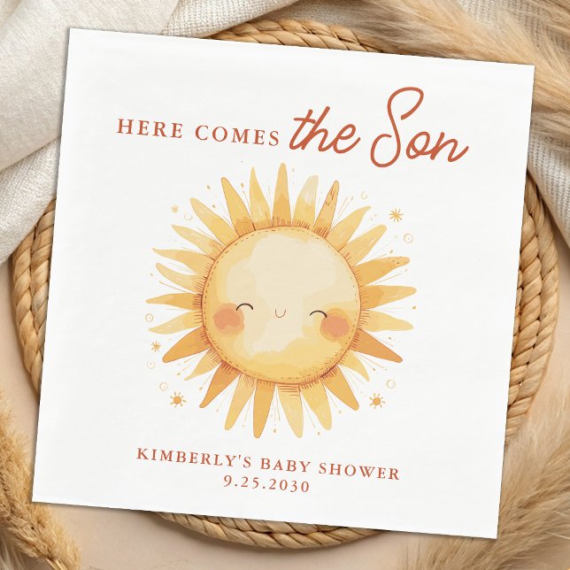 Here Comes The Son Sunshine Cute Boho Baby Shower Napkins (Creator Uploaded)