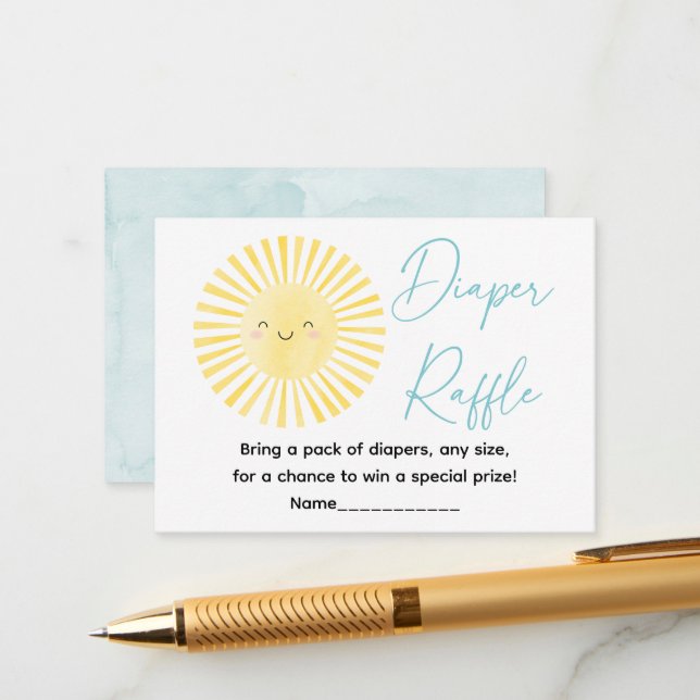 Here Comes the Son Sunshine Diaper Raffle Enclosure Card (Front/Back In Situ)