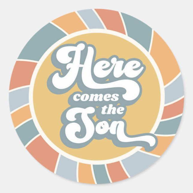 Here Comes The Son Sunshine Groovy Retro Classic Round Sticker (Front)