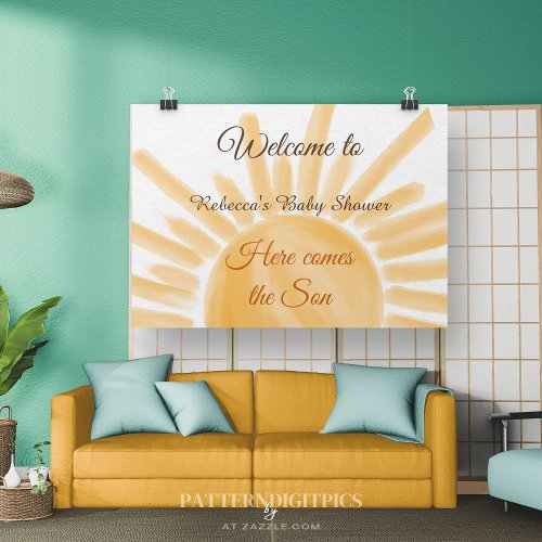Here Comes the Son Sunshine Ray Yellow Baby Shower Banner