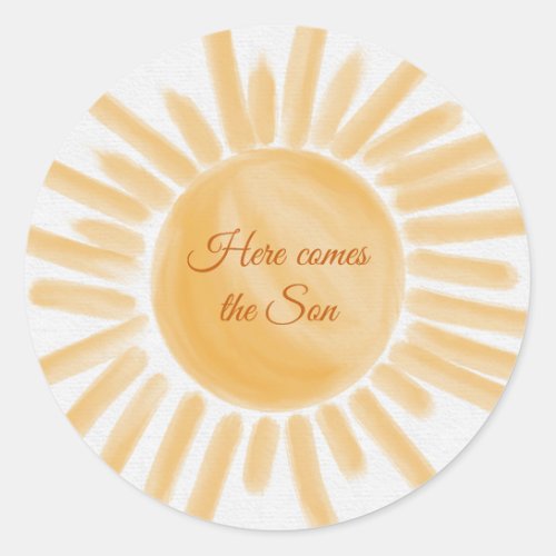Here Comes the Son Sunshine Ray Yellow Baby Shower Classic Round Sticker