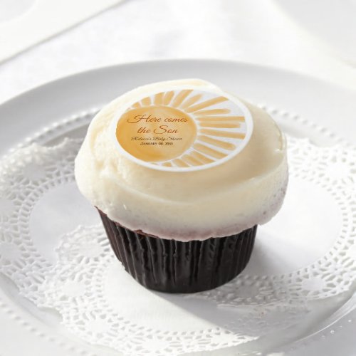 Here Comes the Son Sunshine Ray Yellow Baby Shower Edible Frosting Rounds