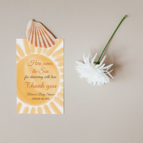 Here Comes the Son Sunshine Ray Yellow Baby Shower Thank You Card
