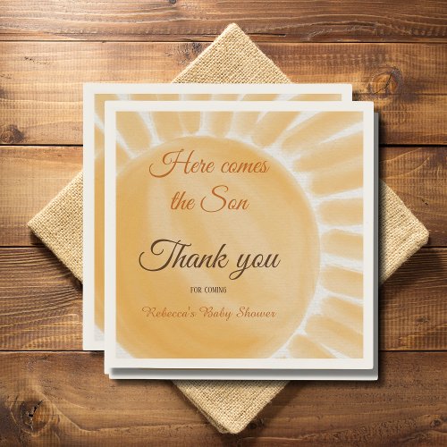 Here Comes the Son Sunshine Yellow Ray Baby Shower Napkins