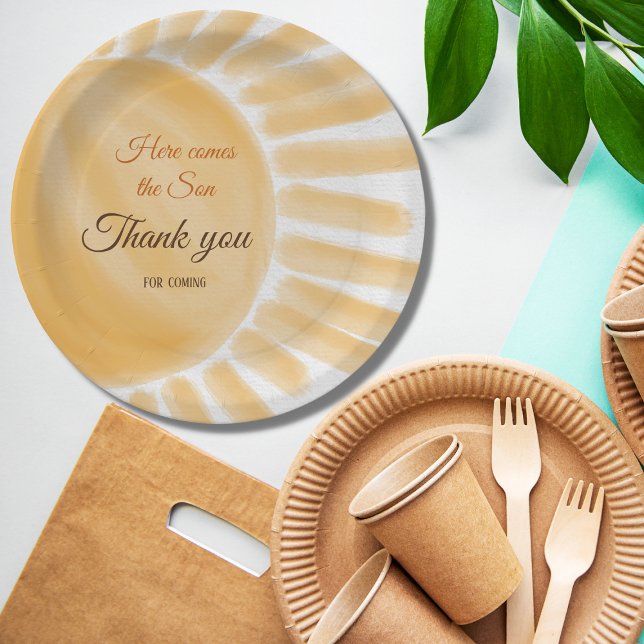Here Comes the Son Sunshine Yellow Ray Baby Shower Paper Plates (Creator Uploaded)