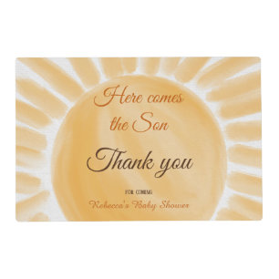 Here Comes the Son Sunshine Yellow Ray Baby Shower Placemat