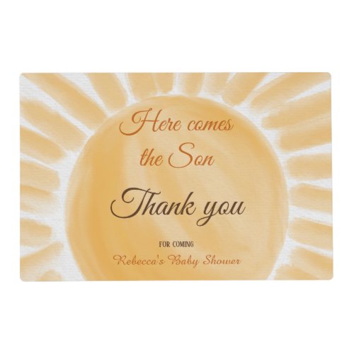 Here Comes the Son Sunshine Yellow Ray Baby Shower Placemat