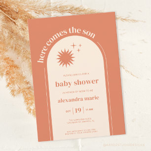 Here Comes the Son Terracotta Boho Baby Shower Invitation