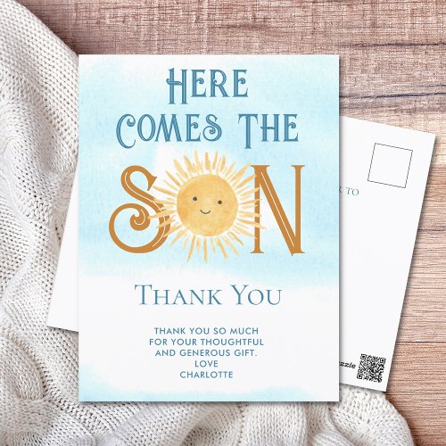 Here Comes The Son Thank You Postcard