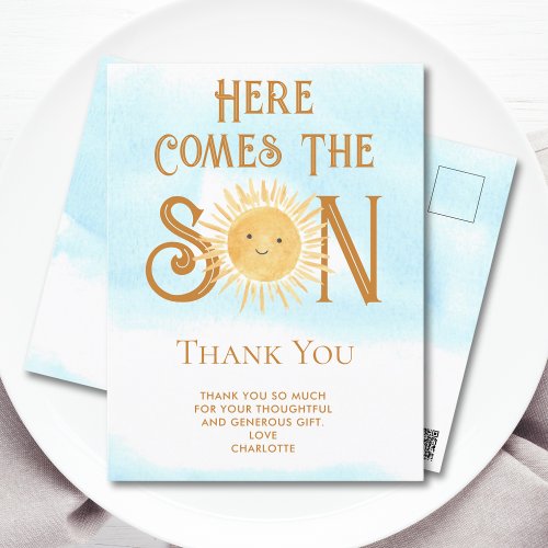 Here Comes The Son Thank You Postcard