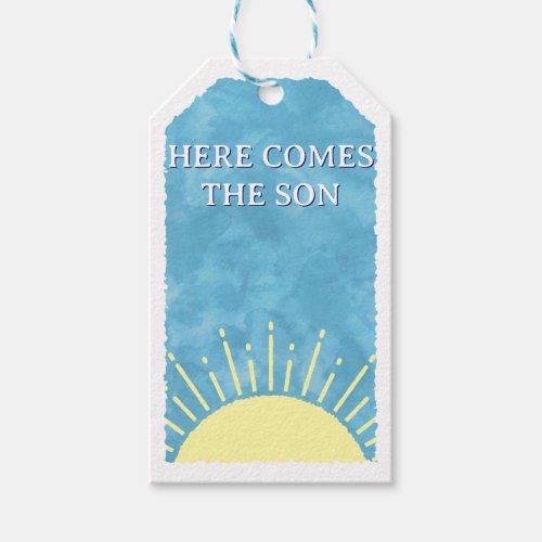 Here Comes The Son Watercolor Baby Shower Custom  Gift Tags