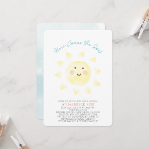 Here Comes the Son Watercolor Boy Baby Shower Invitation