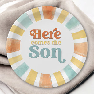Here Comes the Son Whimsical Sunshine Baby Shower Paper Plates