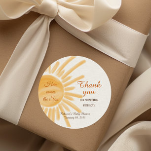 Here Comes the Son Yellow Ray Sunshine Baby Shower Classic Round Sticker