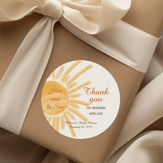 Here Comes the Son Yellow Ray Sunshine Baby Shower Classic Round Sticker