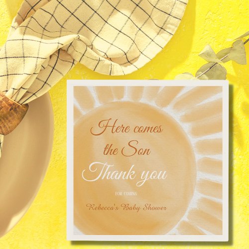 Here Comes the Son Yellow Ray Sunshine Baby Shower Napkins