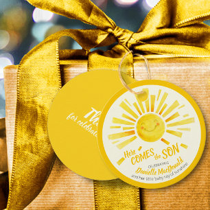 Here comes the son yellow sun baby shower favor tags