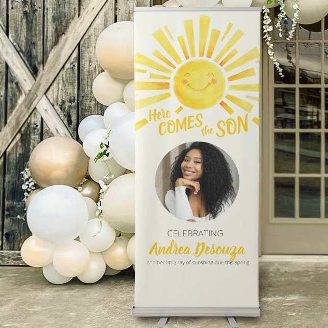 Here comes the son yellow sun photo baby shower retractable banner (Creator Uploaded)