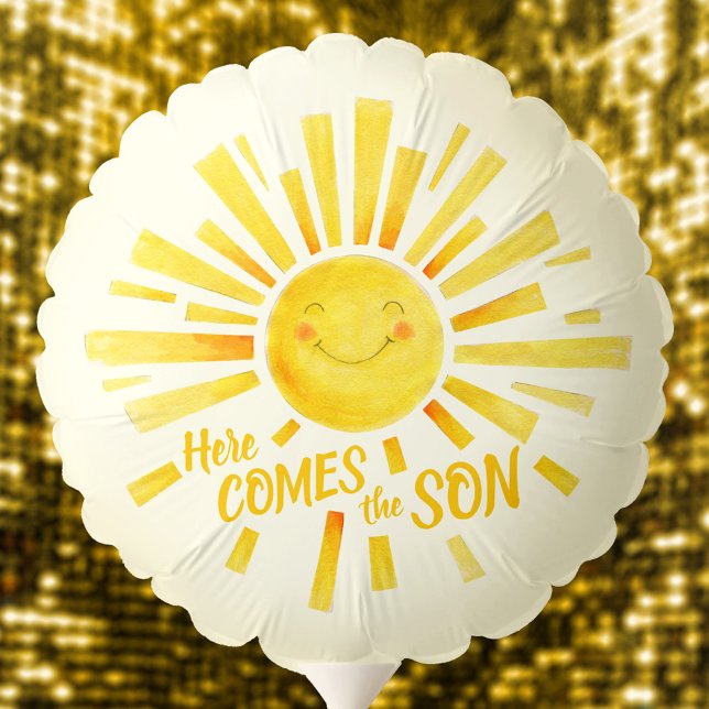 Here comes the son yellow sun whimsy baby shower balloon (Creator Uploaded)