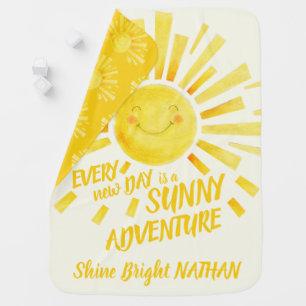 Here comes the son yellow sun whimsy baby shower blanket