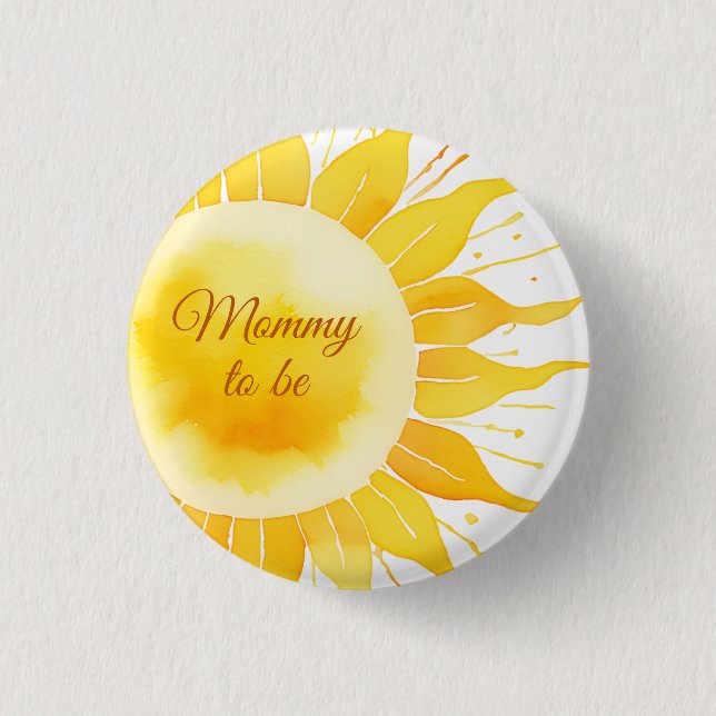 Here Comes the Son Yellow Sunshine Baby Shower Button (Front)