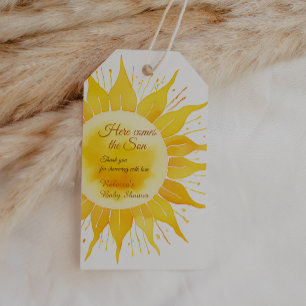 Here Comes the Son Yellow Sunshine Baby Shower Gift Tags