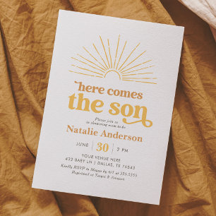 Here Comes the Son Yellow Sunshine Baby Shower Invitation