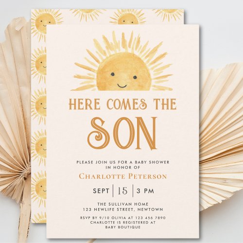 Here Comes the Son Yellow Sunshine Baby Shower  Invitation