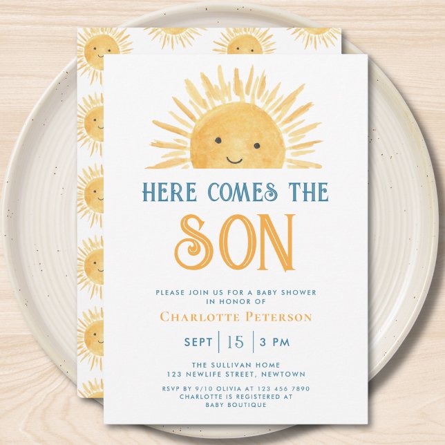 Here Comes the Son Yellow Sunshine Baby Shower Invitation (Creator Uploaded)
