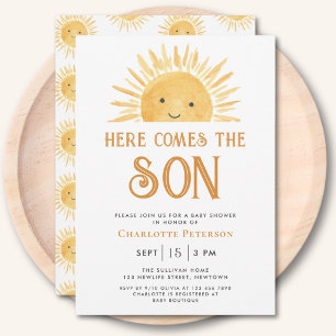 Here Comes the Son Yellow Sunshine Baby Shower  Invitation