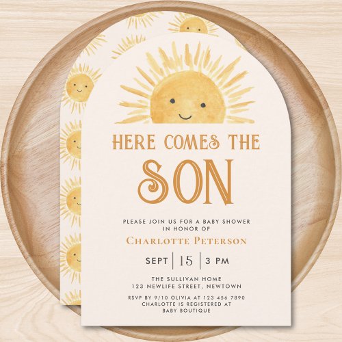 Here Comes the Son Yellow Sunshine Baby Shower  Invitation