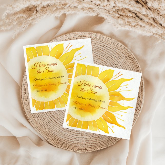 Here Comes the Son Yellow Sunshine Baby Shower Napkins (Creator Uploaded)