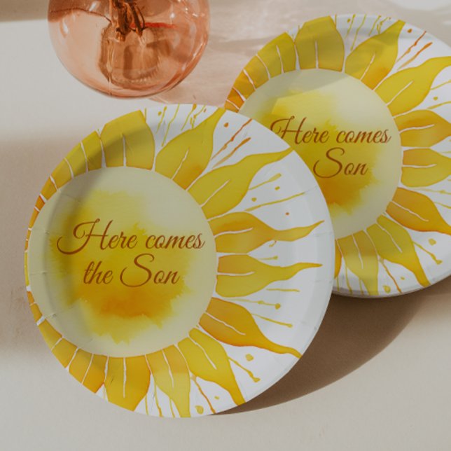 Here Comes the Son Yellow Sunshine Baby Shower Paper Plates (Creator Uploaded)