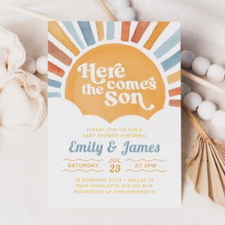 Here Comes The Son You Are My Sunshine Baby Shower Invitation