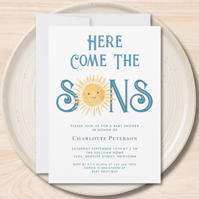 Here Comes The Sons Twin Boy's Baby Shower  Invitation (Creator Uploaded)