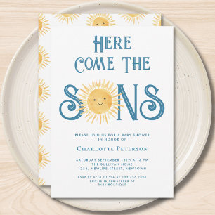 Here Comes The Sons Twin Boy's Baby Shower  Invitation