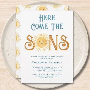 Here Comes The Sons Twins Baby Shower  Invitation
