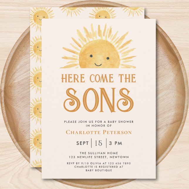 Here Comes The Sons Twins Sunshine Baby Shower Invitation (Creator Uploaded)
