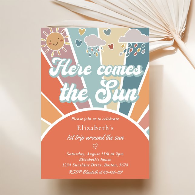 Here Comes The Sun 1st Birthday Rainbow Invitation (Creator Uploaded)