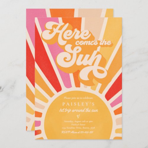 Here Comes The Sun 1st Birthday Sunshine Rainbow Invitation